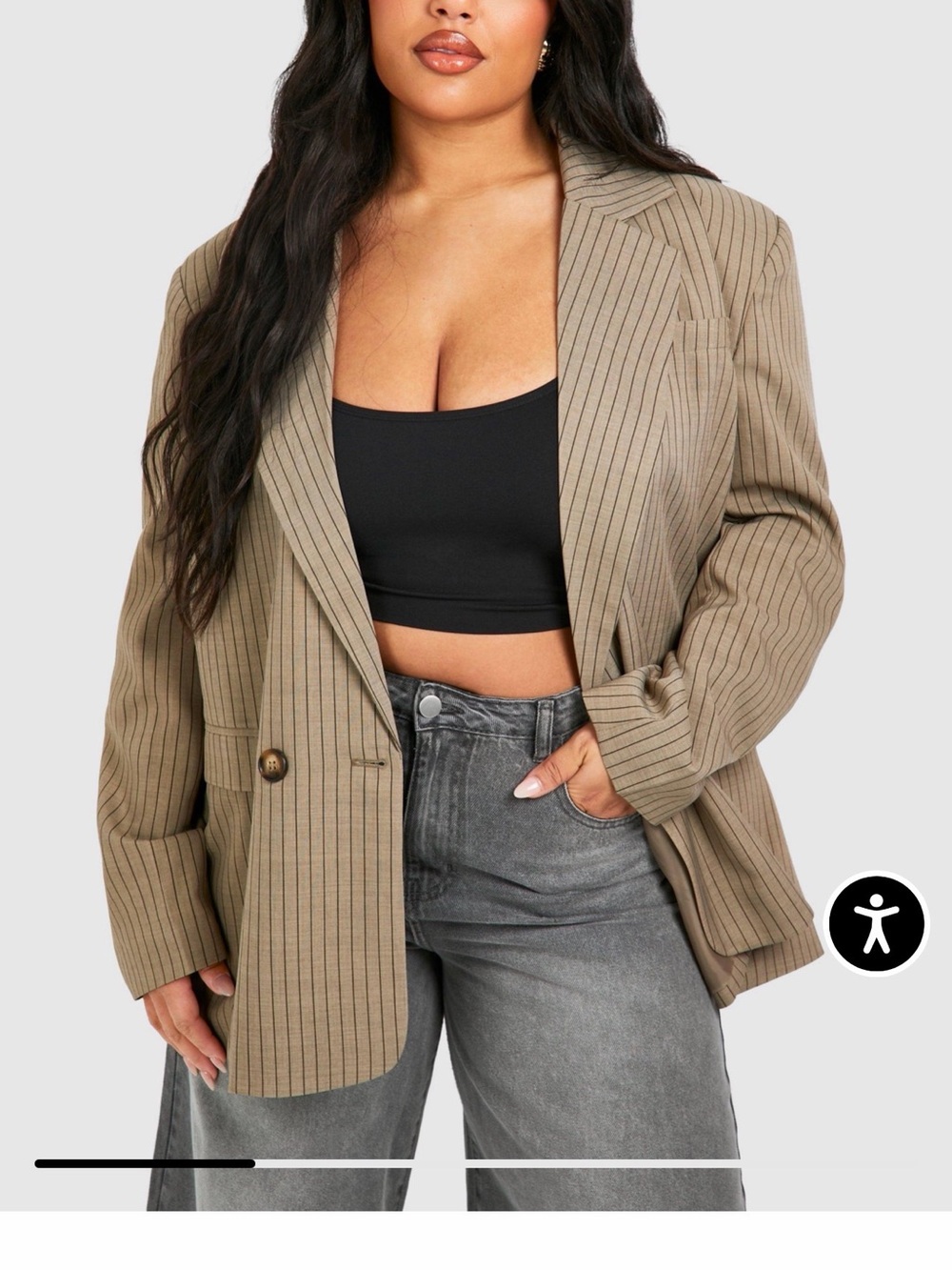 Boohoo Taupe Pinstripe Oversized Blazer